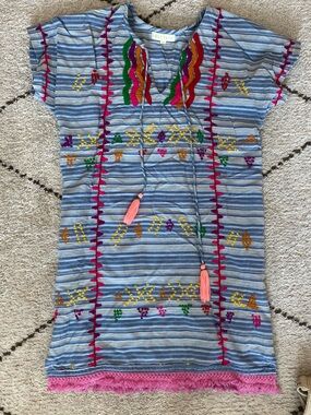 Ruby Yaya xs Striped Embroidered Boho Tunic Dress